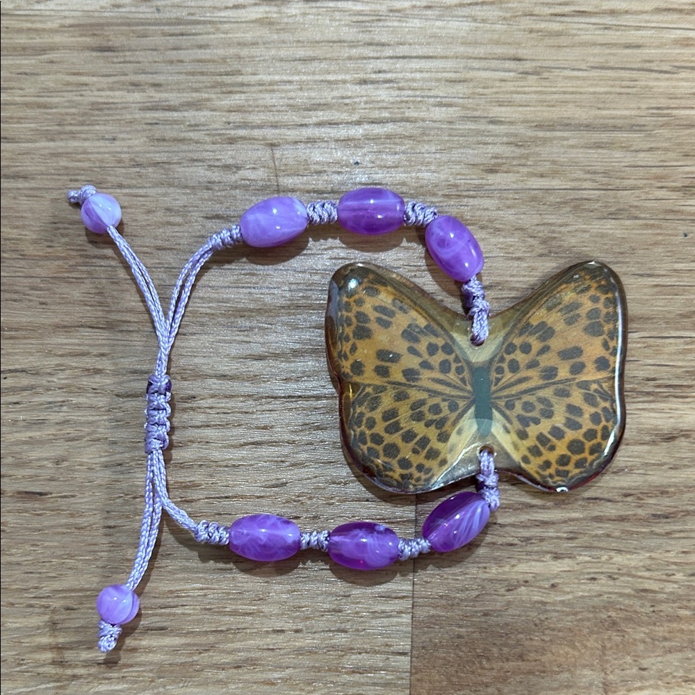 Purple Beaded Real preserved Butterfly Bracelet